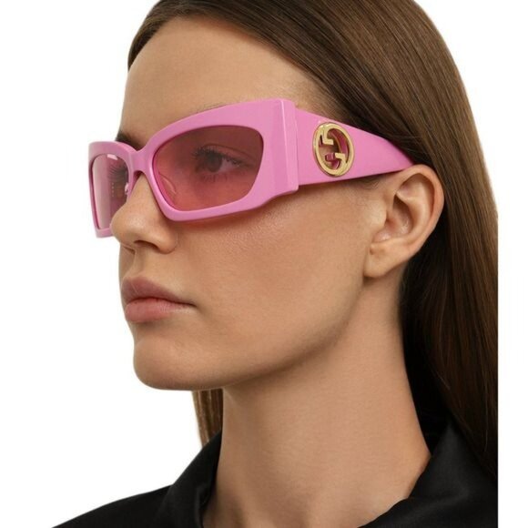 NEW GUCCI GG1412S 003 PINK SHIELD WOMEN SUNGLASSES GUCCI - Picture 5 of 12